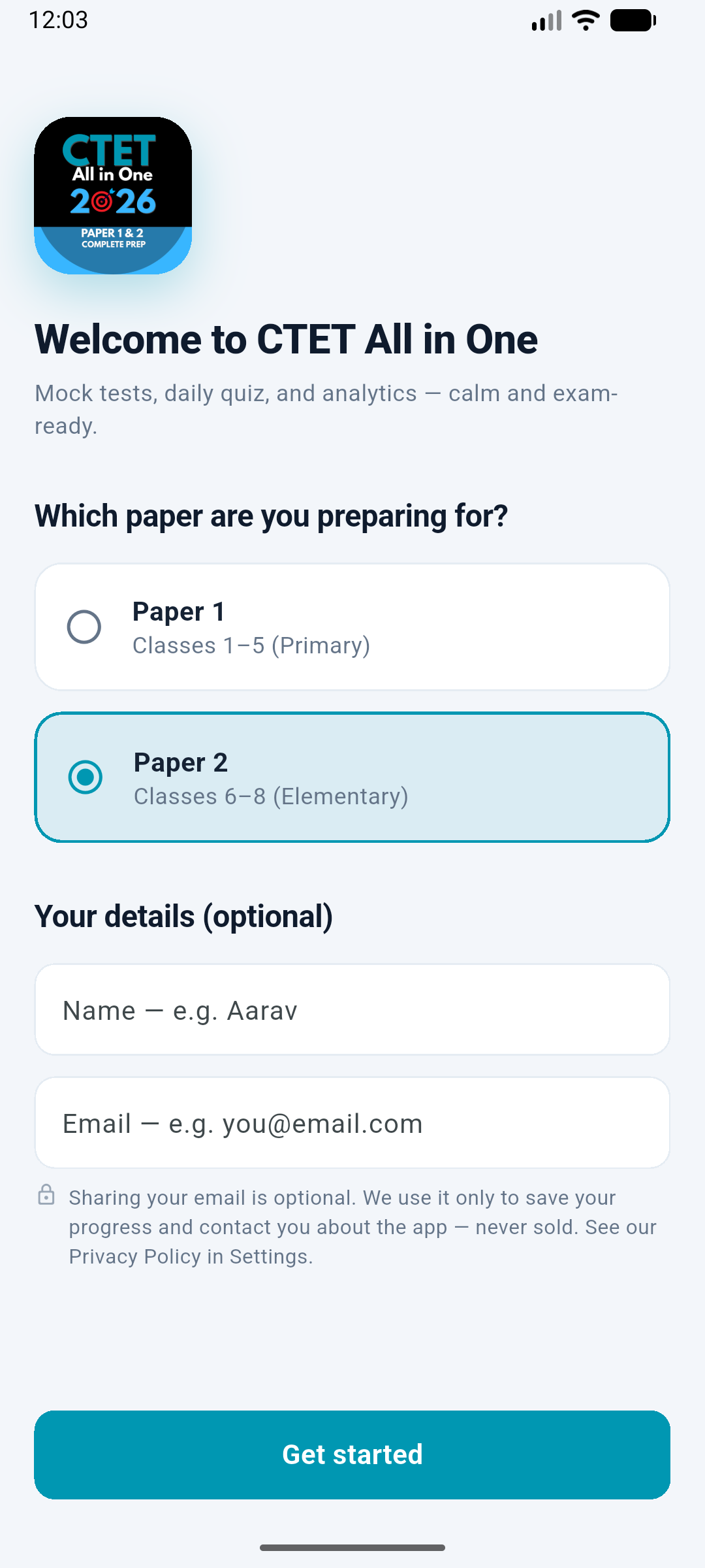 CTET All in One app — choose your paper and get started